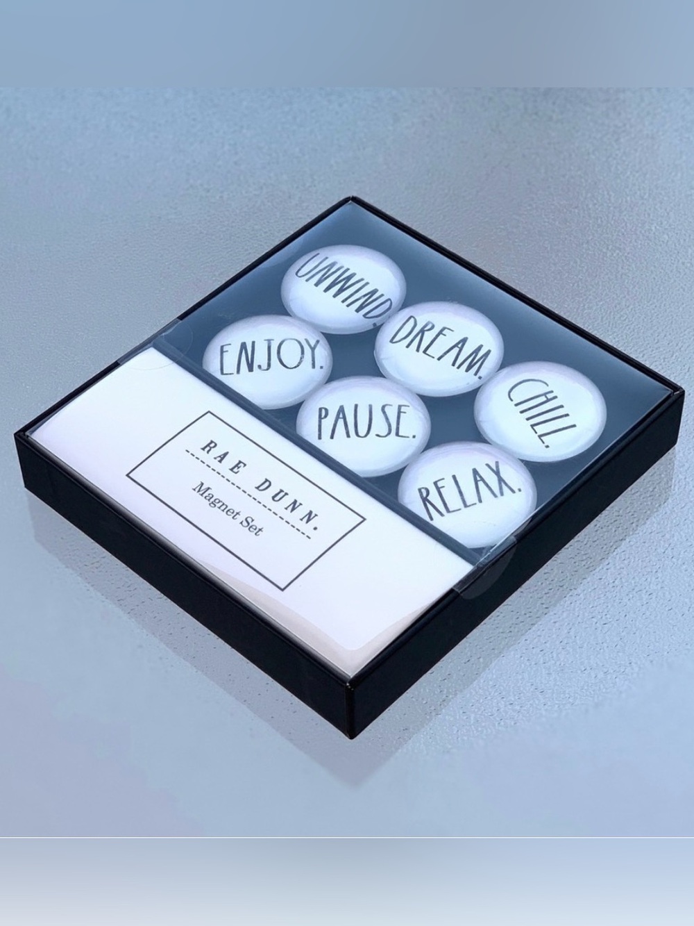 Rae Dunn Black and White Unwind 6 Glass-Dome Magnet Set - Picture 3 of 4